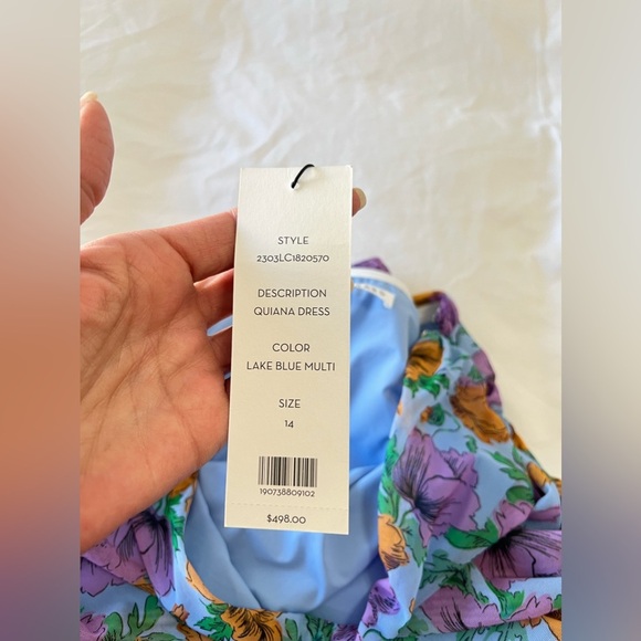 Veronica Beard | SZ 14 | Lake Blue Quiana Floral Strapless Ruched Midi Dress NWT - Picture 7 of 12